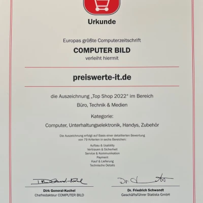 Auszeichnung als Top Shop 2022 für Preiswerte-IT